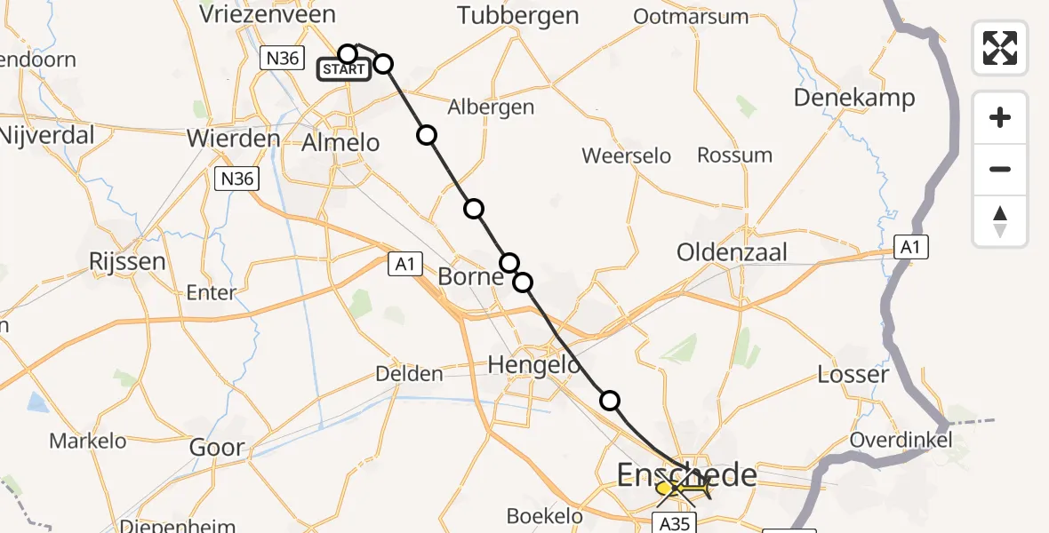 Routekaart van de vlucht: Lifeliner 4 naar Enschede