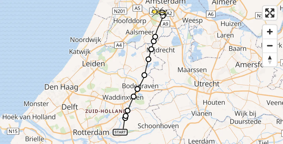 Routekaart van de vlucht: Lifeliner 1 naar VU Medisch Centrum Amsterdam