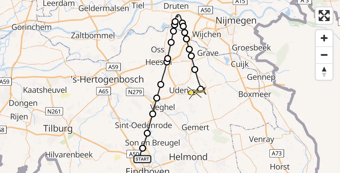 Routekaart van de vlucht: Lifeliner 3 naar Vliegbasis Volkel