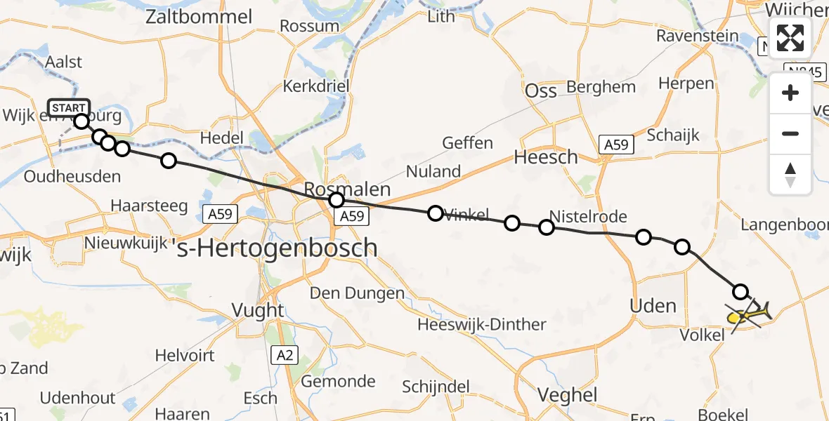 Routekaart van de vlucht: Lifeliner 3 naar Vliegbasis Volkel