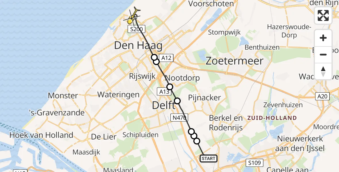 Routekaart van de vlucht: Lifeliner 2 naar Den Haag