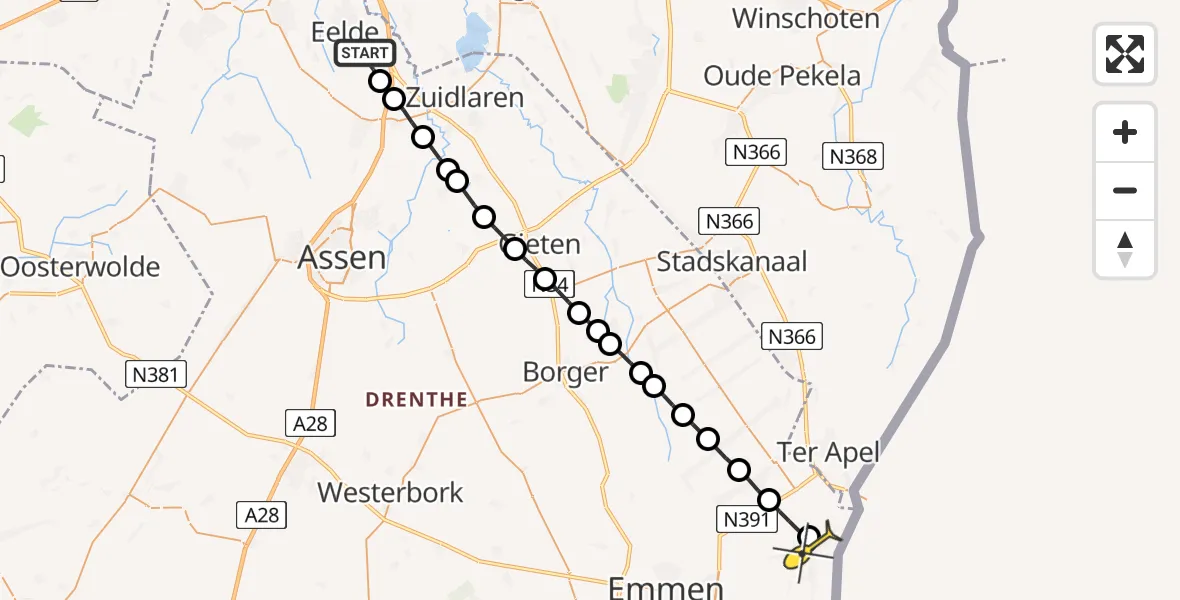 Routekaart van de vlucht: Lifeliner 4 naar Emmer-Compascuum