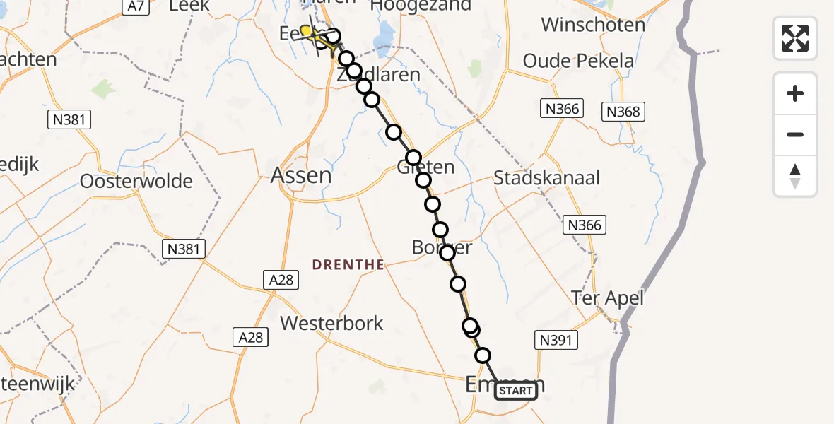 Routekaart van de vlucht: Lifeliner 4 naar Groningen Airport Eelde