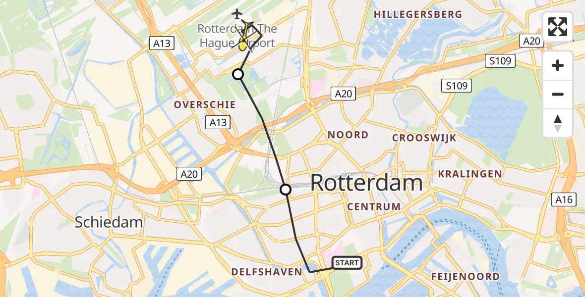 Routekaart van de vlucht: Lifeliner 2 naar Rotterdam The Hague Airport