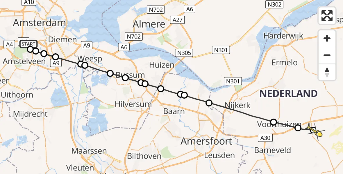 Routekaart van de vlucht: Lifeliner 1 naar Kootwijk