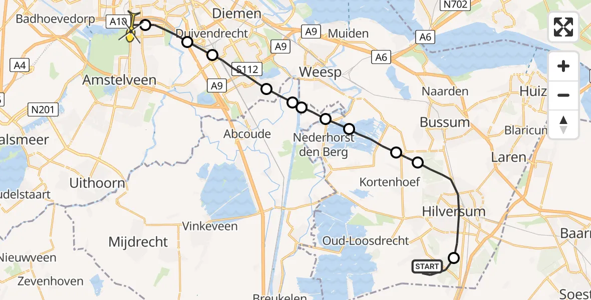 Routekaart van de vlucht: Lifeliner 1 naar VU Medisch Centrum Amsterdam