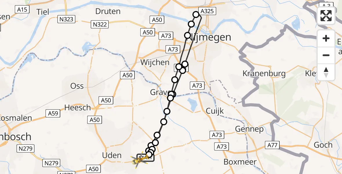 Vluchtroute Traumahelikopter Vliegbasis Volkel - Vliegbasis Volkel, 18 januari 2023, 14:38