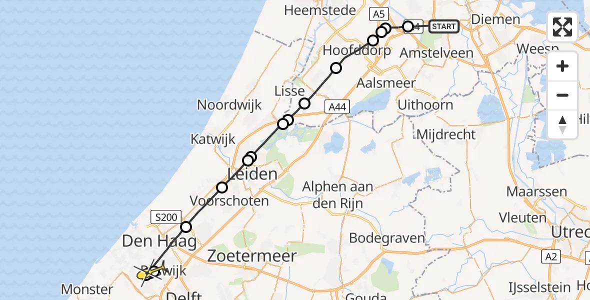 Routekaart van de vlucht: Lifeliner 1 naar Rijswijk