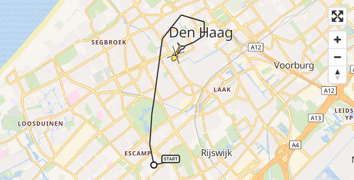 Routekaart van de vlucht: Lifeliner 1 naar Den Haag