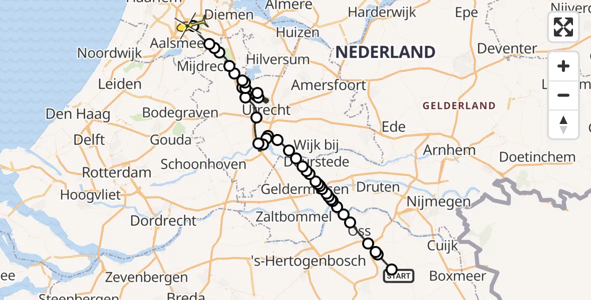 Routekaart van de vlucht: Politieheli naar Schiphol