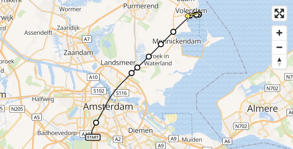 Routekaart van de vlucht: Lifeliner 1 naar Volendam