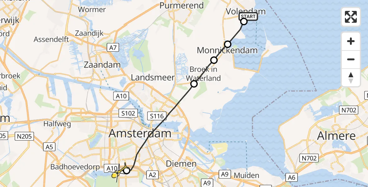 Routekaart van de vlucht: Lifeliner 1 naar VU Medisch Centrum Amsterdam