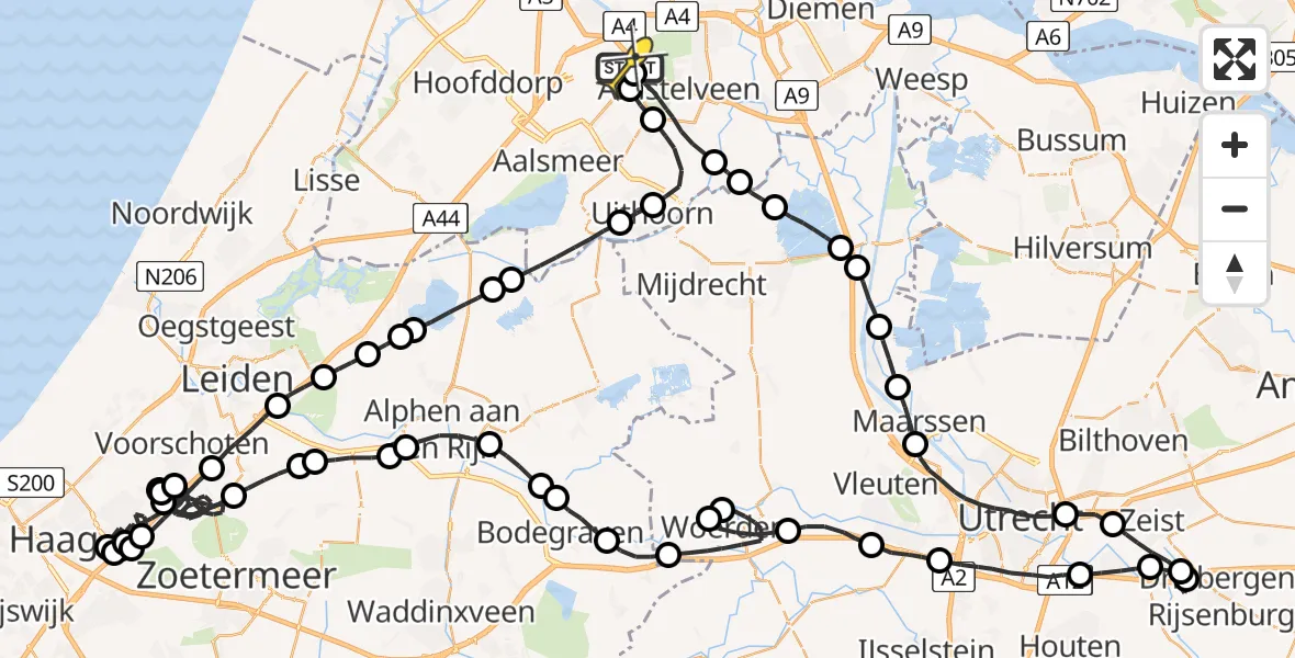 Routekaart van de vlucht: Politieheli naar Schiphol