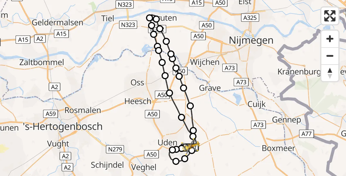 Vluchtroute Traumahelikopter Vliegbasis Volkel - Vliegbasis Volkel, 18 januari 2023, 22:14