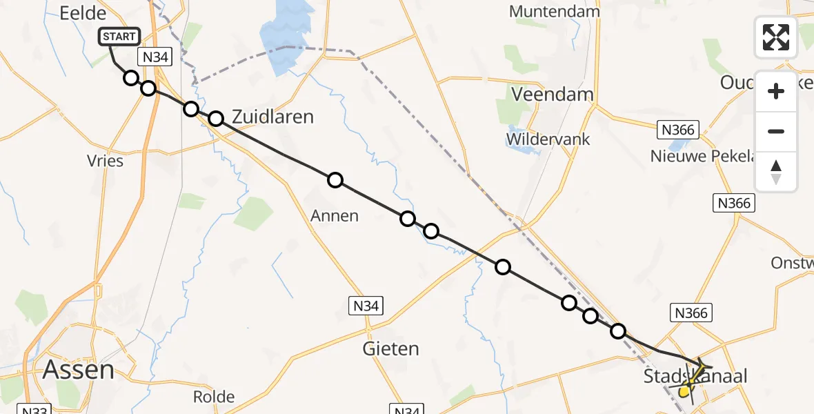 Routekaart van de vlucht: Lifeliner 4 naar Stadskanaal