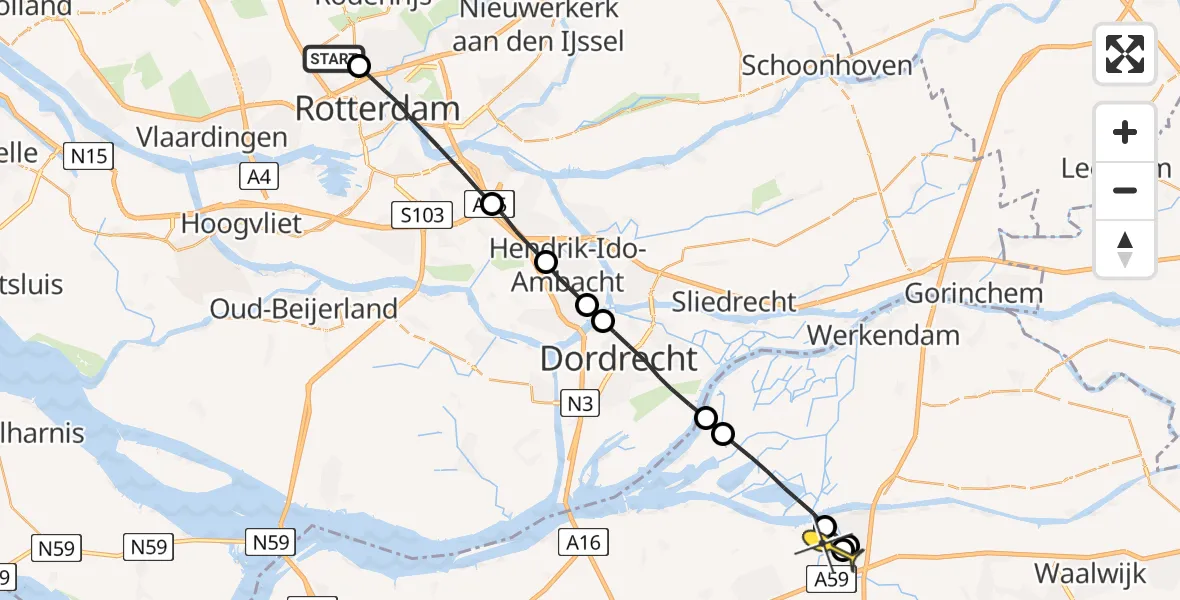 Routekaart van de vlucht: Lifeliner 2 naar Geertruidenberg