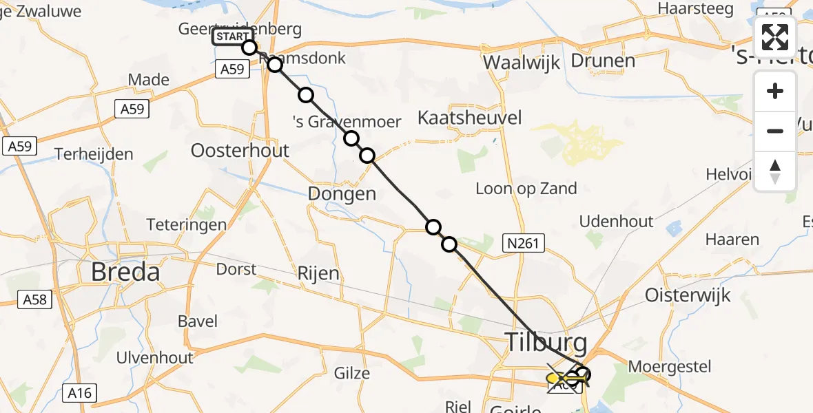 Routekaart van de vlucht: Lifeliner 2 naar Tilburg