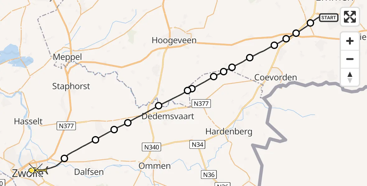 Routekaart van de vlucht: Lifeliner 4 naar Zwolle