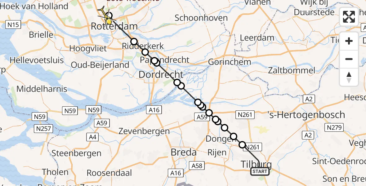 Routekaart van de vlucht: Lifeliner 2 naar Rotterdam The Hague Airport