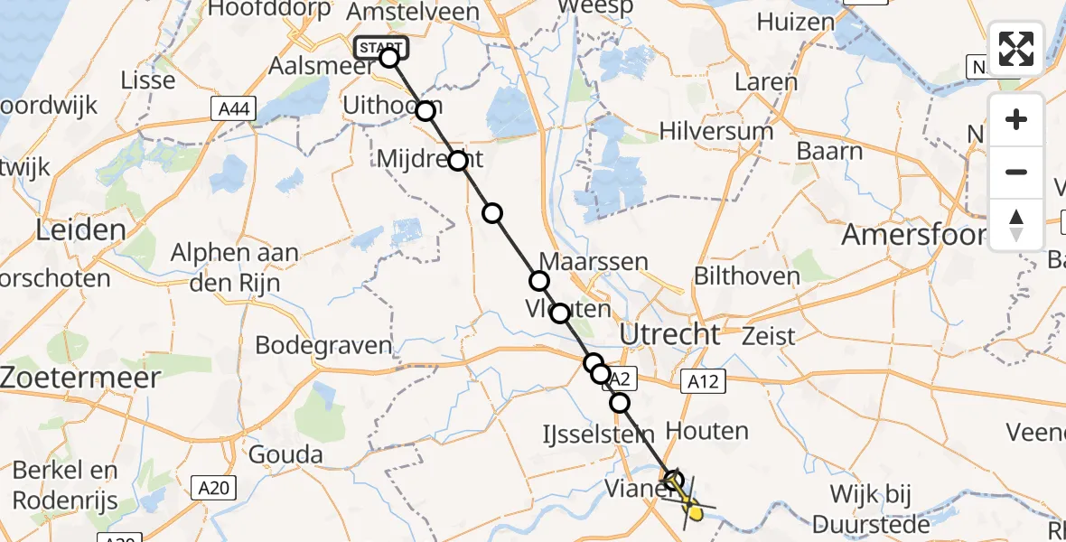 Routekaart van de vlucht: Politieheli naar Hagestein