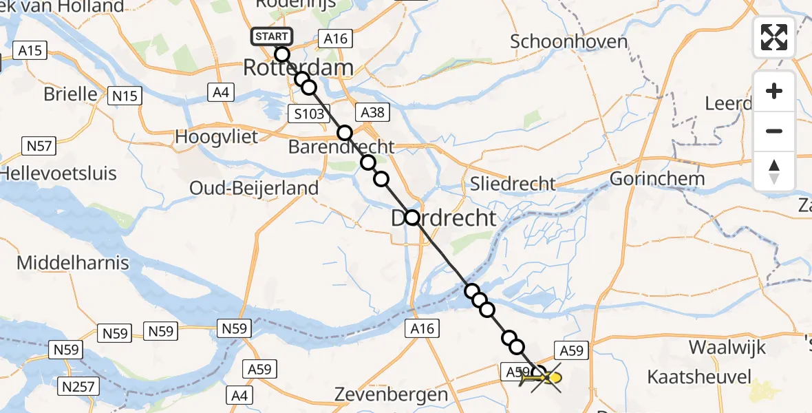 Routekaart van de vlucht: Lifeliner 2 naar Den Hout