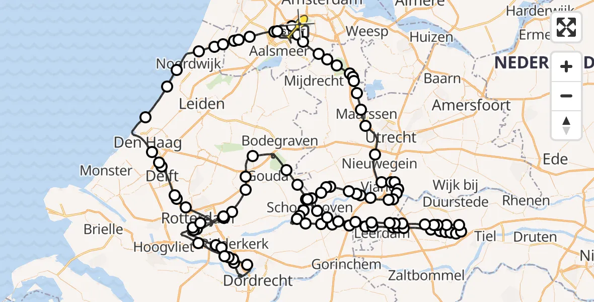 Routekaart van de vlucht: Politieheli naar Schiphol