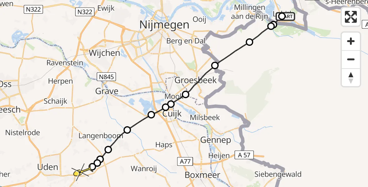 Routekaart van de vlucht: Lifeliner 3 naar Vliegbasis Volkel