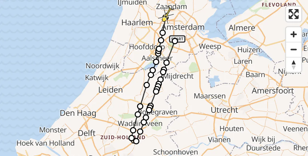 Routekaart van de vlucht: Lifeliner 1 naar Amsterdam Heliport
