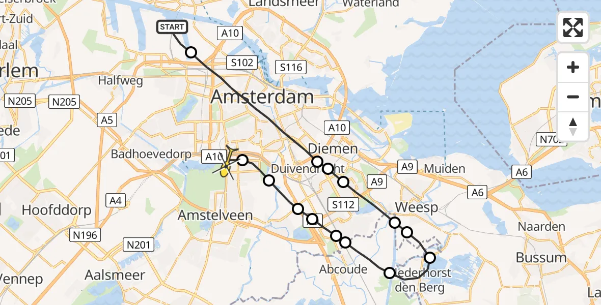 Routekaart van de vlucht: Lifeliner 1 naar VU Medisch Centrum Amsterdam