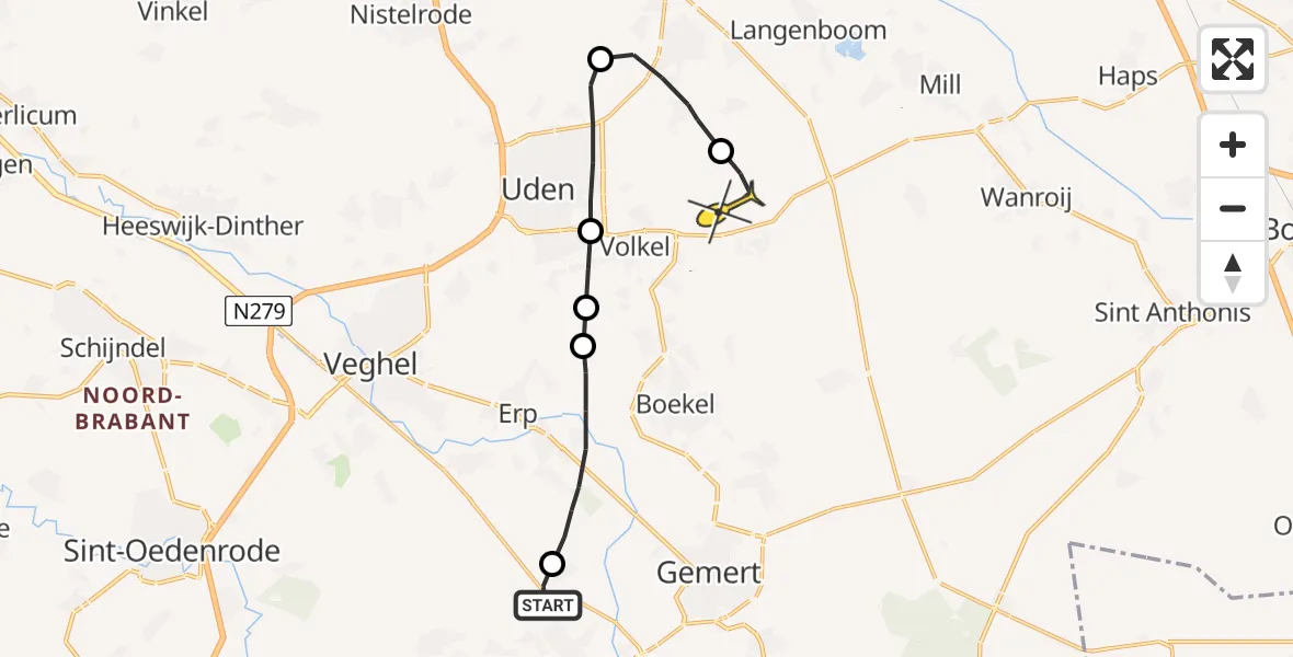 Routekaart van de vlucht: Lifeliner 3 naar Vliegbasis Volkel