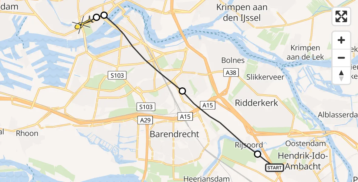 Routekaart van de vlucht: Lifeliner 1 naar Erasmus MC