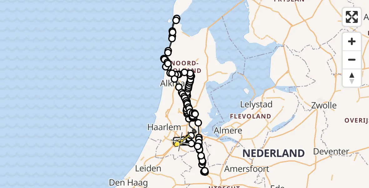 Routekaart van de vlucht: Politieheli naar Schiphol