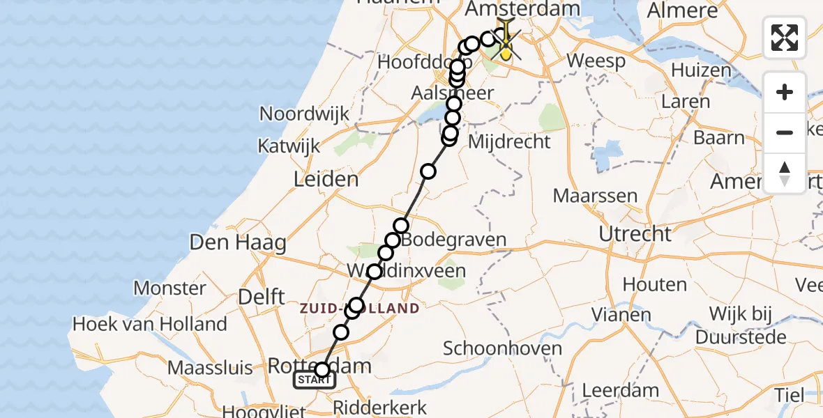 Routekaart van de vlucht: Lifeliner 1 naar VU Medisch Centrum Amsterdam