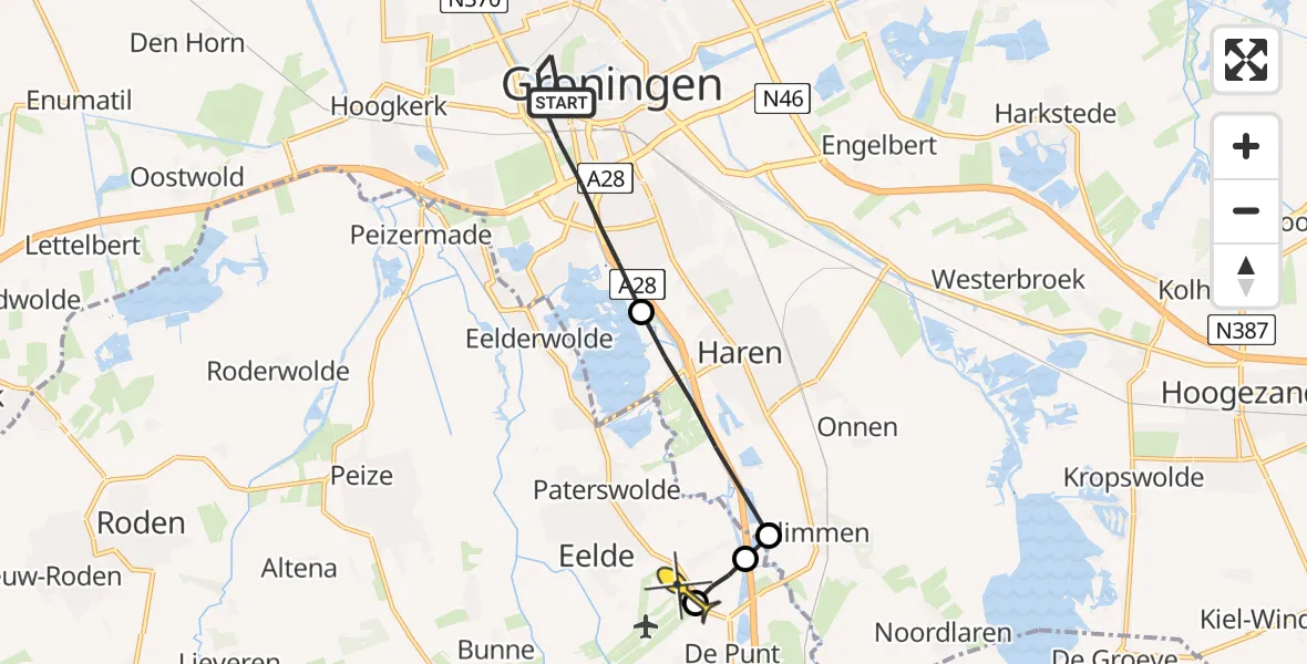 Routekaart van de vlucht: Lifeliner 4 naar Groningen Airport Eelde