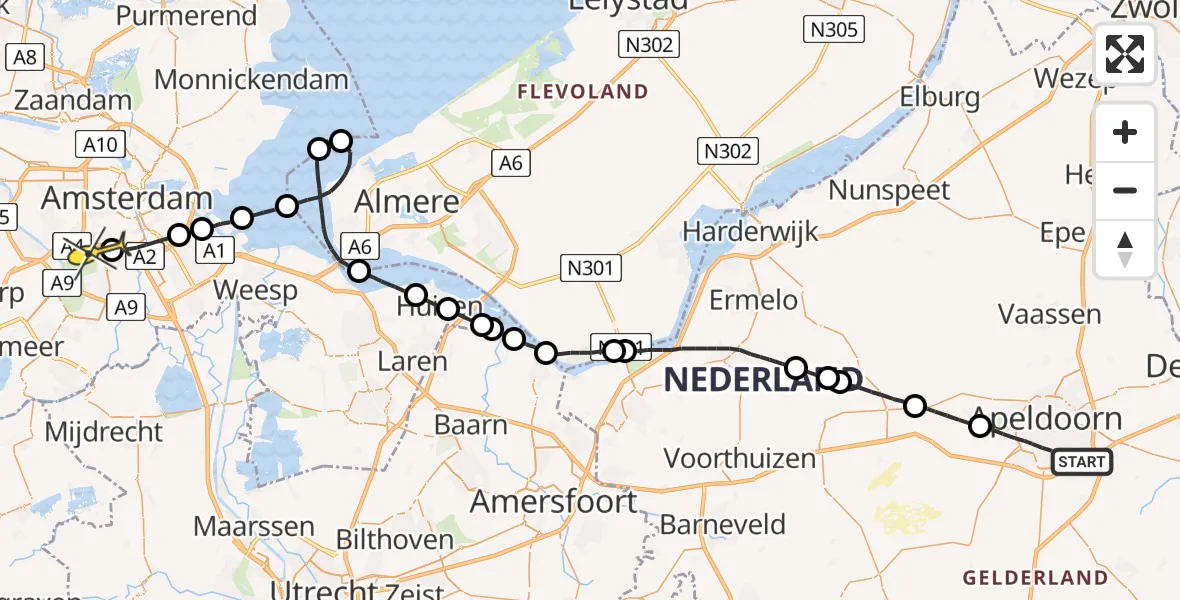 Routekaart van de vlucht: Lifeliner 1 naar VU Medisch Centrum Amsterdam