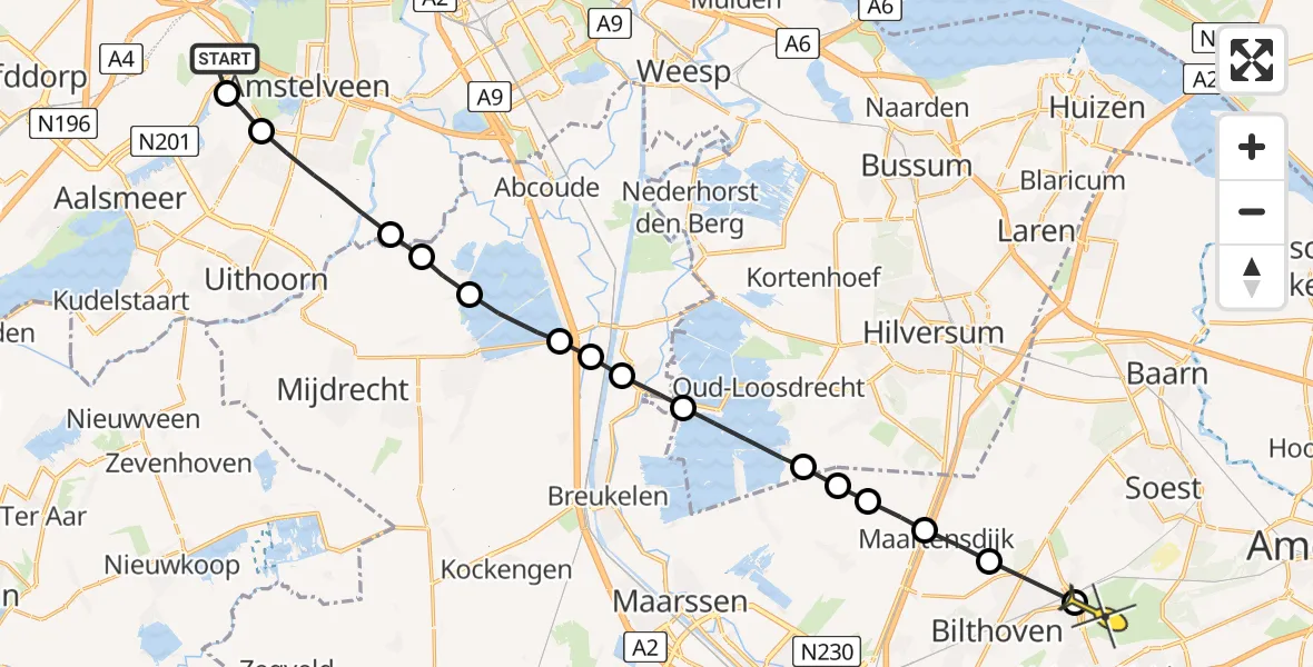 Routekaart van de vlucht: Politieheli naar Huis ter Heide