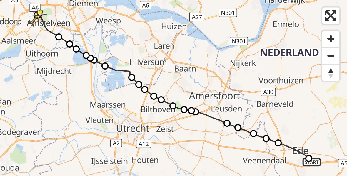 Routekaart van de vlucht: Politiehelikopter naar Schiphol
