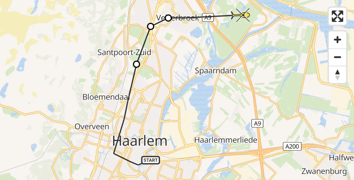 Routekaart van de vlucht: Politiehelikopter naar Velsen-Zuid