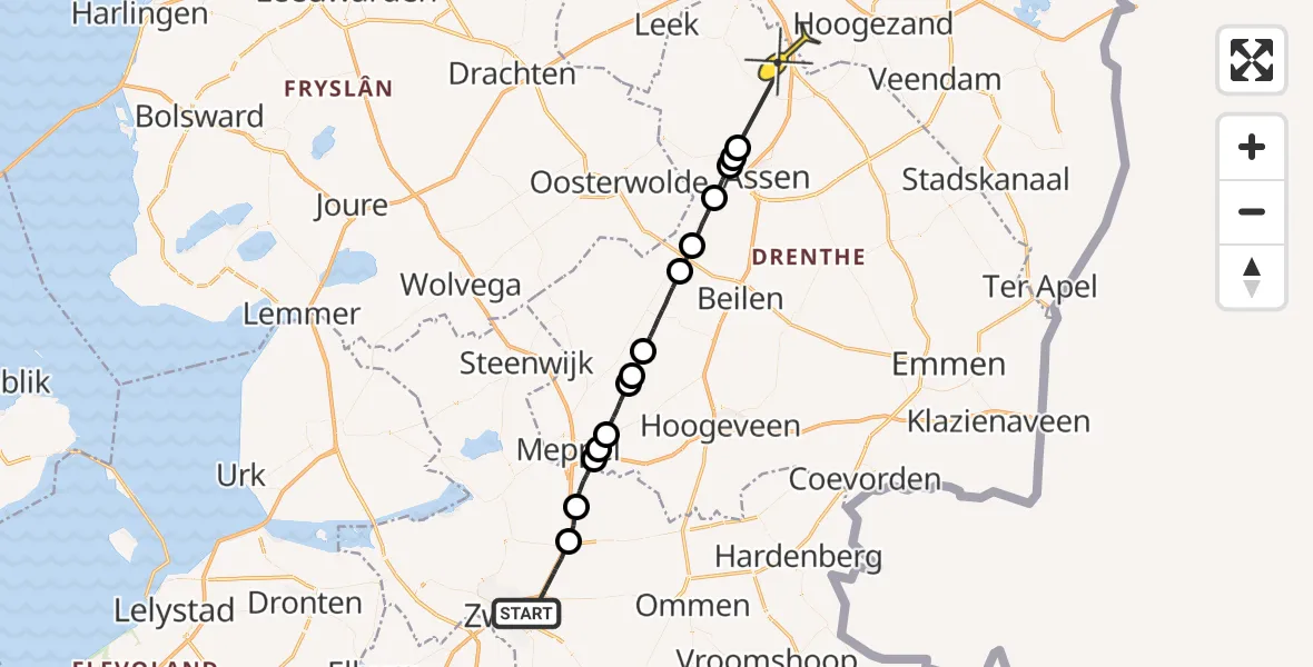 Routekaart van de vlucht: Lifeliner 4 naar Groningen Airport Eelde