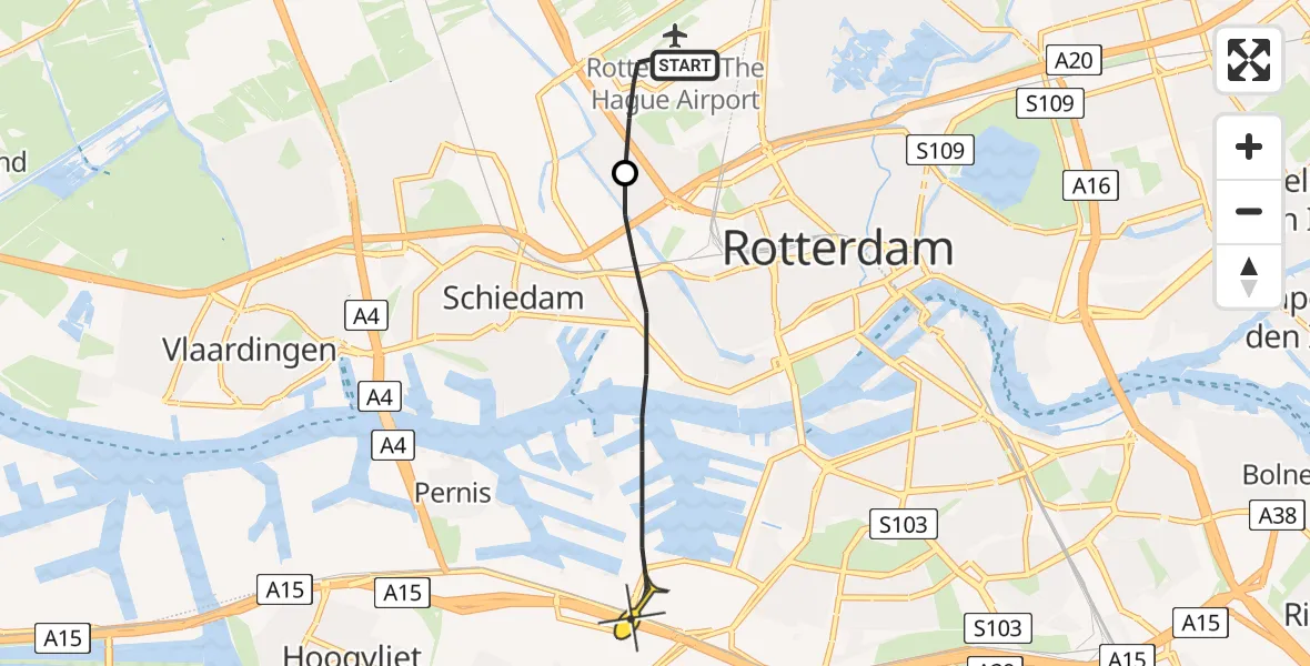 Routekaart van de vlucht: Lifeliner 2 naar Rotterdam