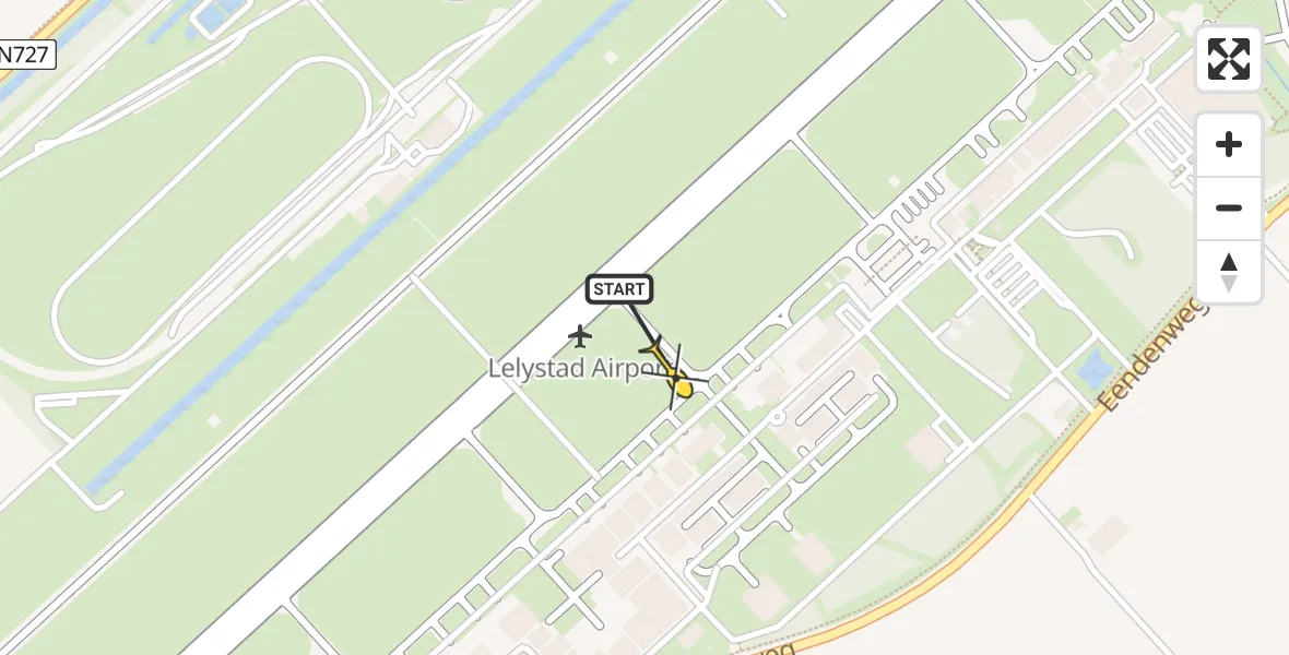 Vluchtroute Traumahelikopter van Lelystad Airport naar Lelystad Airport