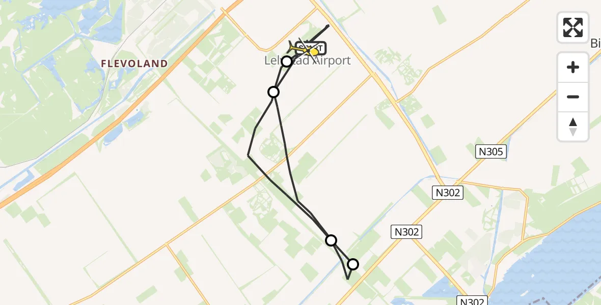 Vluchtroute Traumahelikopter van Lelystad Airport naar Lelystad Airport
