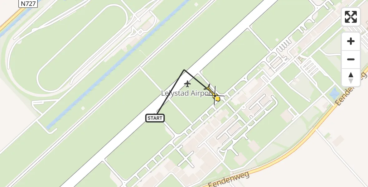 Vluchtroute Traumahelikopter van Lelystad Airport naar Lelystad Airport
