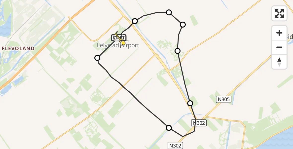 Vluchtroute Traumahelikopter van Lelystad Airport naar Lelystad Airport