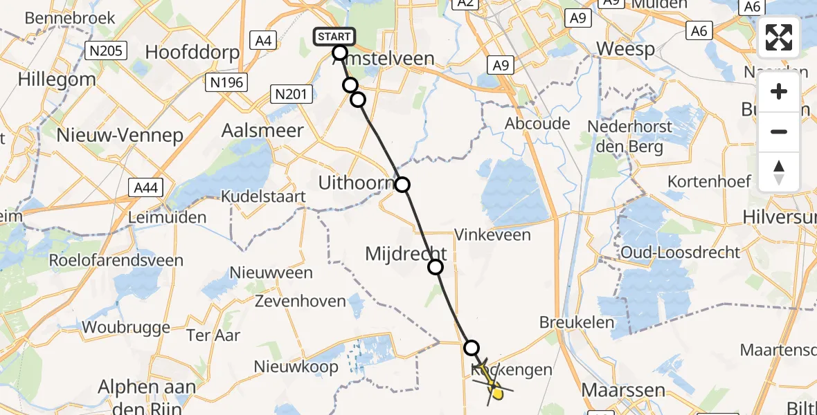 Routekaart van de vlucht: Politiehelikopter naar Kockengen