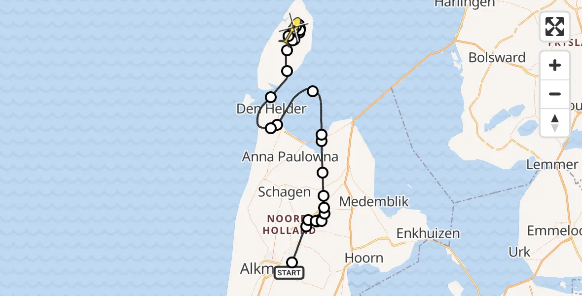 Routekaart van de vlucht: Politieheli naar Texel International Airport