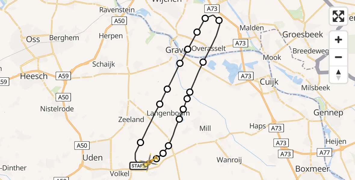 Vluchtroute Traumahelikopter Vliegbasis Volkel - Vliegbasis Volkel, 20 januari 2023, 18:01