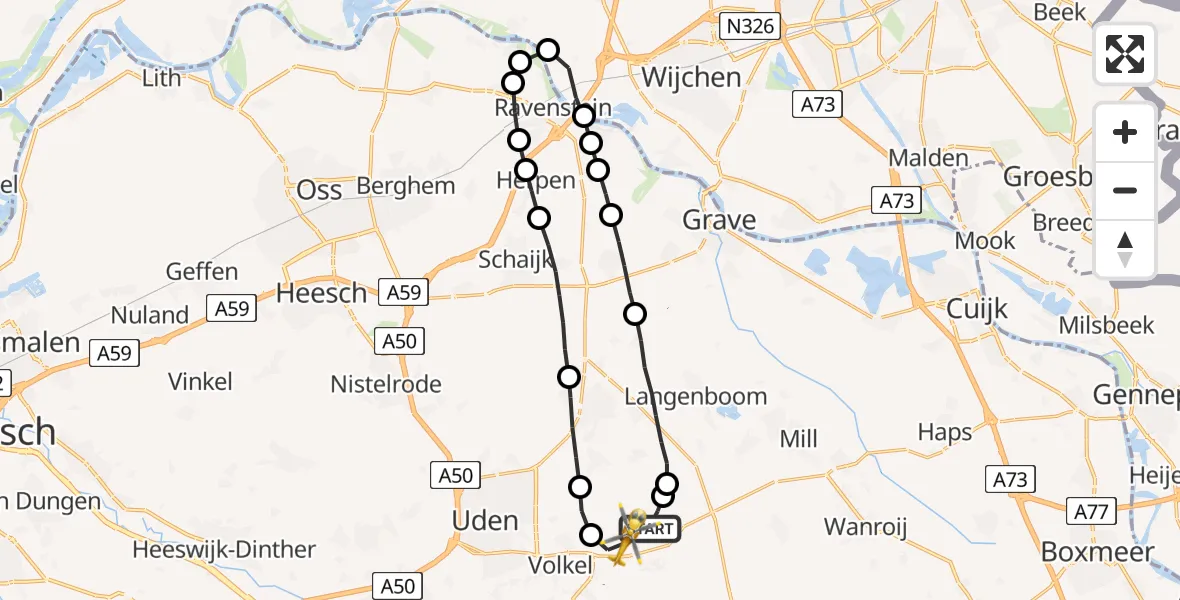 Vluchtroute Traumahelikopter Vliegbasis Volkel - Vliegbasis Volkel, 20 januari 2023, 22:48