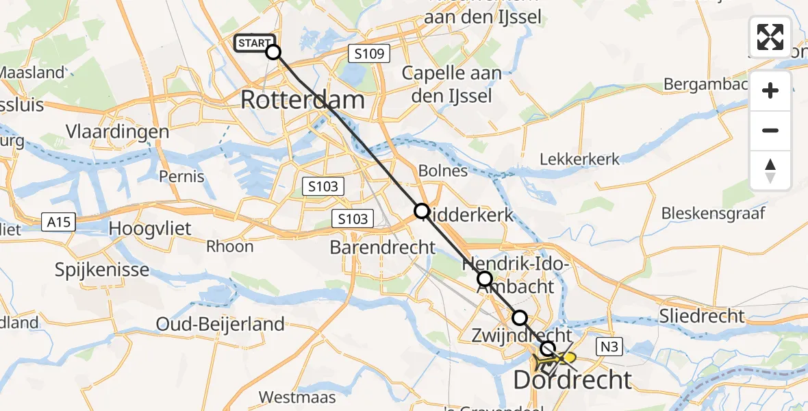 Routekaart van de vlucht: Lifeliner 2 naar Dordrecht