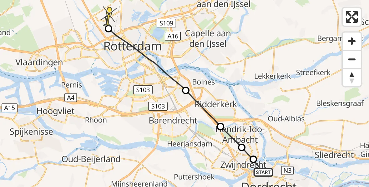 Routekaart van de vlucht: Lifeliner 2 naar Rotterdam The Hague Airport